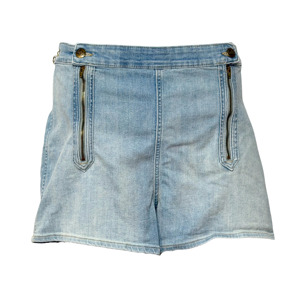 Lee Sz 18 High Waist Light Wash Denim Shorts Double Zipper Front Vintage 90s